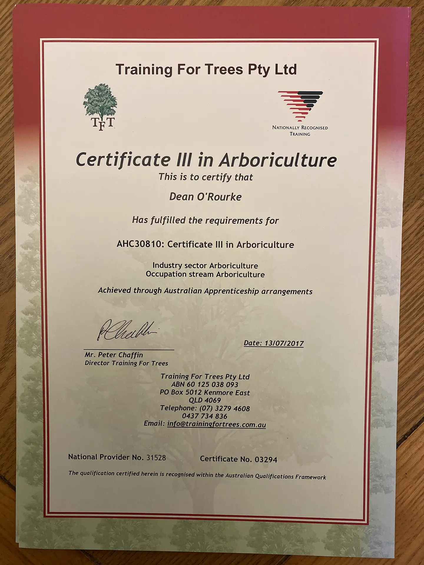 Dean - Cert III Arboriculture